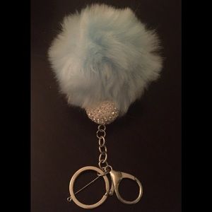 Pom Pom Key Chain Rhinestone Lobster Clasp